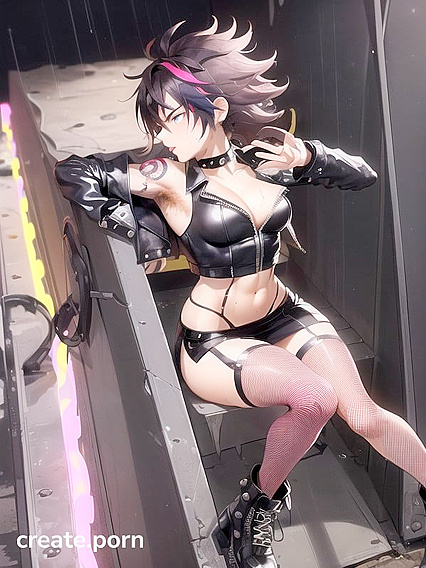 Spiky-Haired Babe in Fishnets Gets Wild in Pubic-Filled Hentai Action