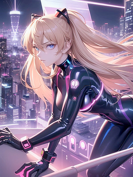 Futuristic Cityscape Comes Alive with Dynamic Poses and Neon Lights Hentai AI Image