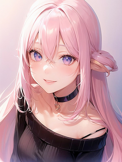Glossy-Lipped Anime Beauty Smiles Seductively Against Pastel-Colored Background
