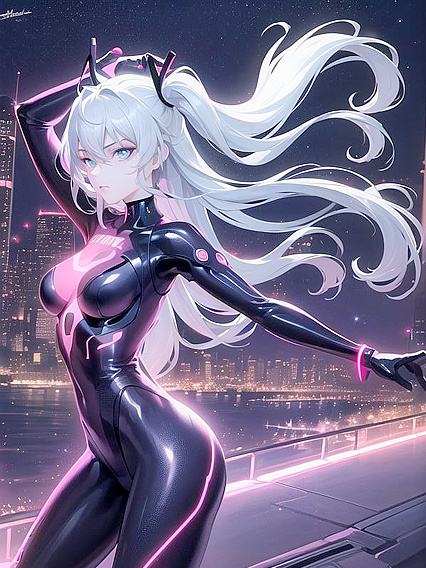 Futuristic Cityscape Comes Alive With Neon Lights and Dynamic Pose Hentai Action