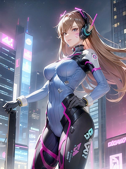 Playful Wink Amid Neon Vibes: Futuristic Cityscape Enhances Her Seductive Aura in Hentai AIPorn
