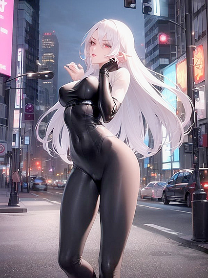 Neon-Lit Seduction: Bold Makeup and Graffiti Walls Enhance HerProvocative Poses at Night