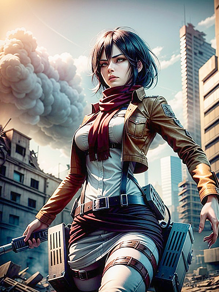 Mikasa Ackerman Flies Through Air with D Maneuver Gear in Intense Hentai Action