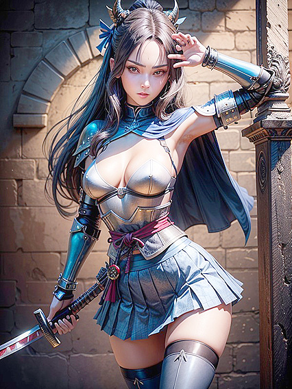 Skinny Pale Brunette in Knight Cosplay Teases Seductively on Castle Walls in hentai AIPorn