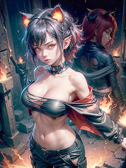 Glowing Red Elf Ears Ignite Passion in Flame-Covered Hentai Scenes