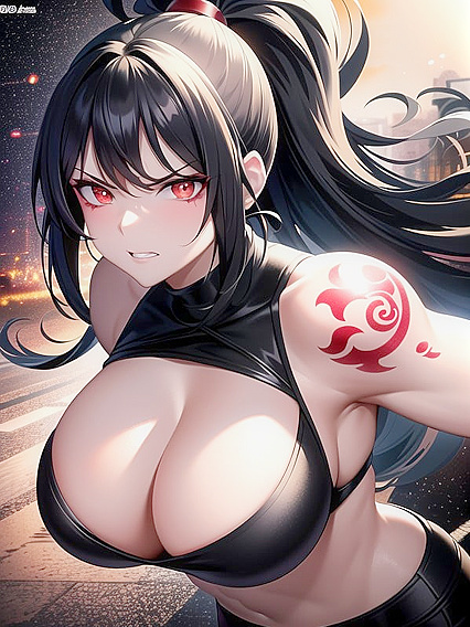 Glowing Red-Eyed Beauty with Dark Gray Skin Seduces in hentaiErotica