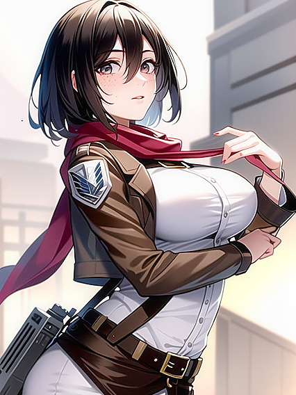 Mikasa Ackerman's Textured Ombre Bob Glows Under Ambient Light in Intimate Hentai Close-Up