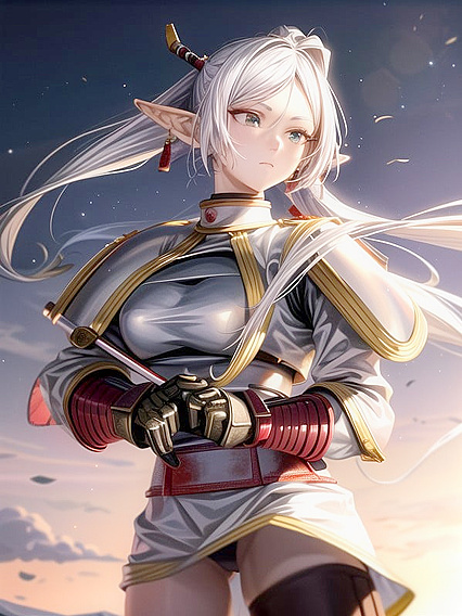 Determined Fighter Strikes a Bold Pose with Lens Flare in Hot Hentai Action