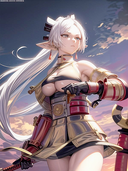 Shiny Armored Warrior Striking a Seductive Fighting Stance in Hentai Fantasy