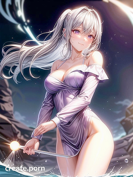 Magic Wand Temptations - Cleavage in White and Purple Dress Hentai Fantasies
