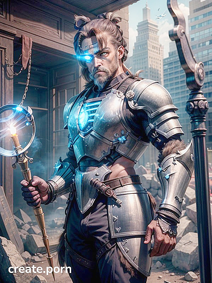 Chained Man With Ashy Beard Wields Mighty Hammer in Erotic Hentai Action