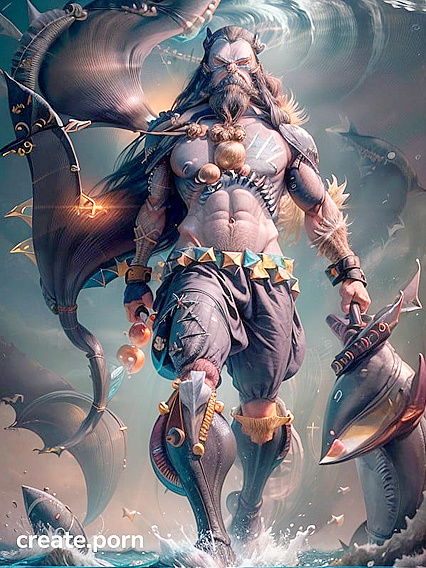 POWERFUL TRIDENT WIELDER STRIDES THROUGH OCEAN STORM IN FIT HENTAI ACTION