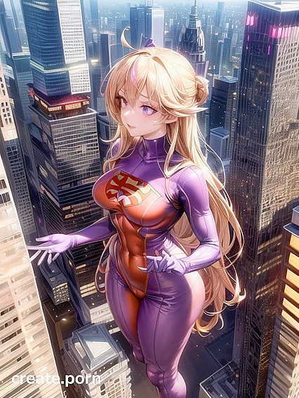 Mighty Lady from Boku No Hero Academia Wears Sexy Eye Mask and Purple Horns in Urban Hentai AI Image