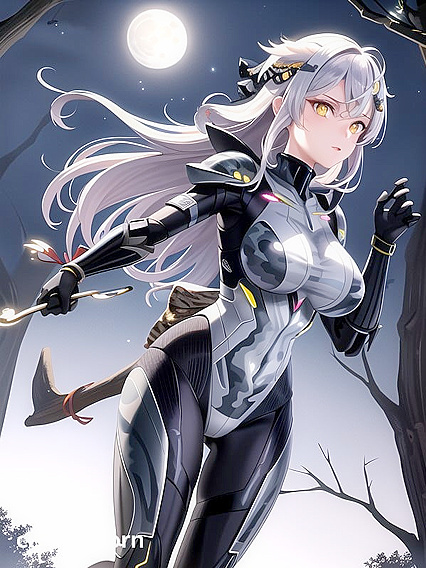Artemis in Futuristic Dark Camo Armor Wields Power Bow for Intense Hentai Action