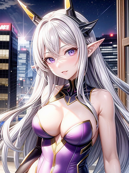 Cute Heroine with Purple Horned Mask Stands Tall in Tight superhero Outfit for Hentai Pleasure