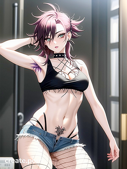 Pierced Beauty in Fishnets and Bushy Pubes for Steamy Hentai Action