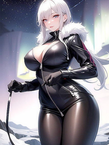 Aurora Lights Illuminate icy cave As She Teases With A Slight unzip In High-res Hentai Action