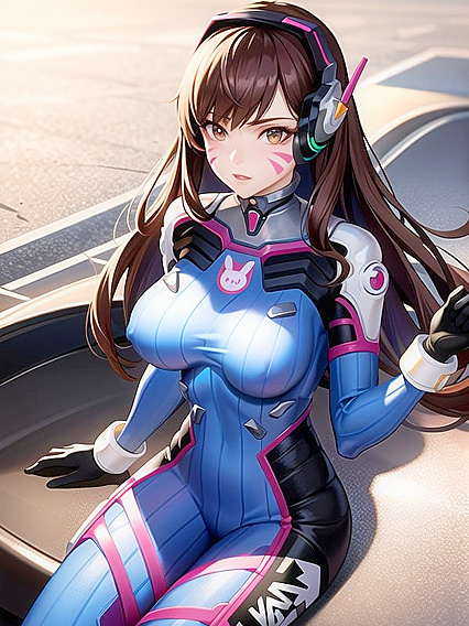 D'va Unzips Her Combat Suit Seductively Post-Victory, Perched atop Her Mech in hentai Action