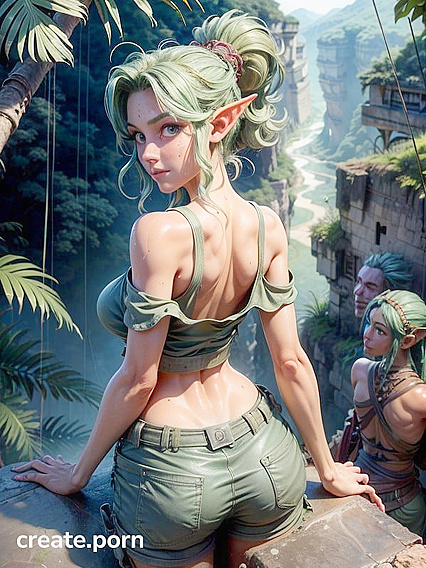 Sweaty hentai adventure: Green-Haired Elf Explores Hidden Mayan City in the Jungle
