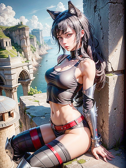 On a Cliff in Lacy Outfit with Stormy Skies: White Tank Top hentai Action