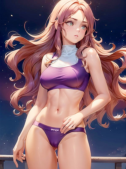 Girl 18+ with Wavy Ombre Hair in Stylish Lingerie Basks in Dreamy Bokeh LightsΗentai