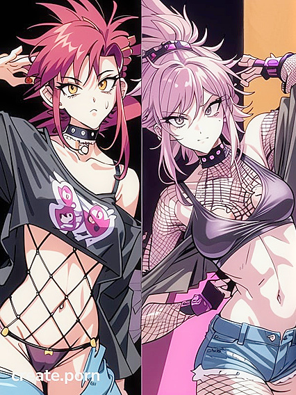 Punk Rock Chick with Spiky Hair and Bold Makeup Seduces in Hentai Action