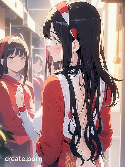 She Waits All Day Just for You, Blushing and Smiling in Her Black Hair and White Headband