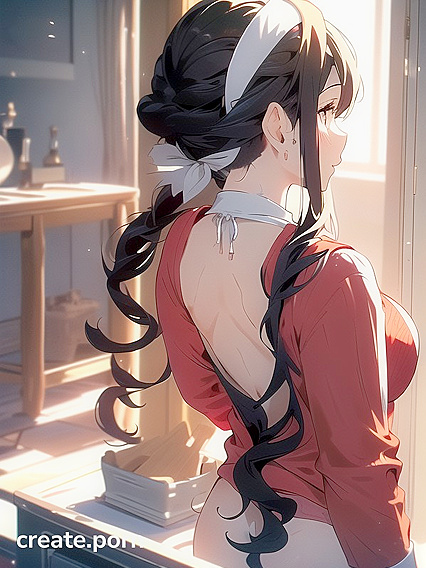 Blushing Cutie in Red Sweater Shows Off Her Backless Charm in Hentai Bliss
