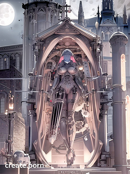 Thick Cables Power Her Machine Helmet in Intense Piston hentai Action