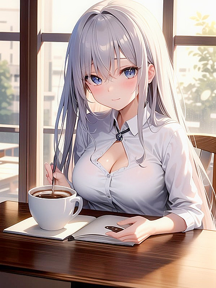 Soft Raindrops on the Window as She Reads: Long Pastel-Haired Beauty in Seductive Hentai Scene