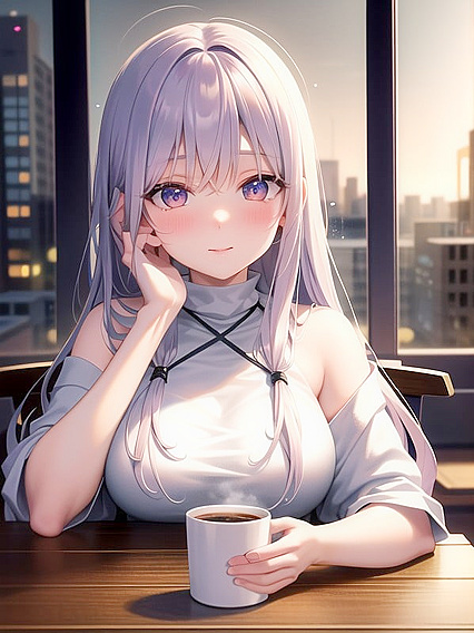 Soft Pastel hentai with Cute Oversized Cardigan and Aesthetic Layered Necklaces