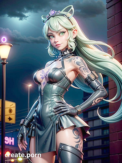 Cyberpunk City Seduction: Hands-On-Hips Action in Corset Hentai