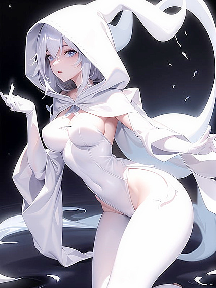 Ghostly Pleasures: Seductive White Phantom in Pointed Hood Hentai Adventures