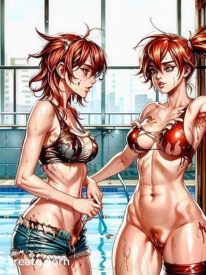 Red-Haired beauty Gets Soaked in Black and White Manga Hentai Action