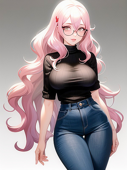 Retro Chic: Oversized Sweater and Sunglasses in Softly Lit Hentai Pleasure
