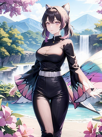 Violet Stones and Color-Changing Flowers with Fluttering Multicolored Butterflies Hentai Fantasia