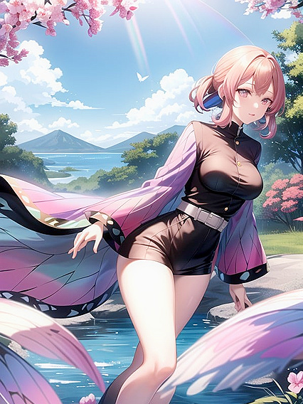 Vibrant Rainbow Waterfalls and Violet Stones inGolden-Purple Sky Hentai Pleasure