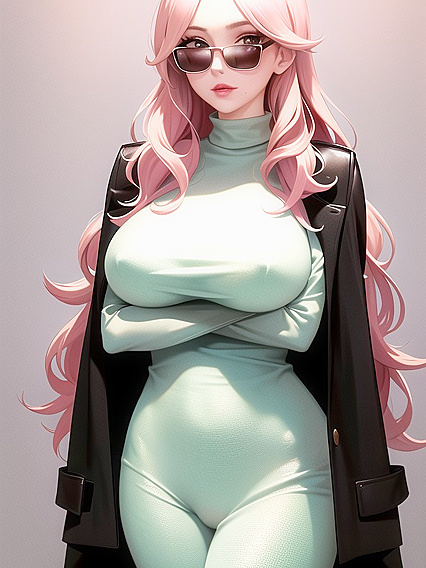 Retro Chic: Oversized Sunglasses and Shimmery Makeup in Pastel-Colored Hentai Bliss