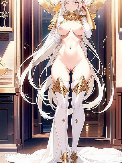 Medieval Helmet Conceals Her Face As She Glows in Celestial Armor with Flowing Golden Hair