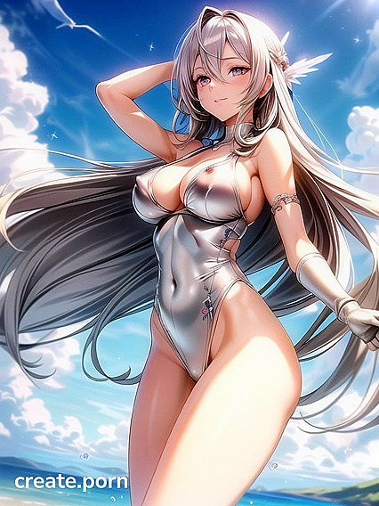 Wind-TousledHair Babe Shows Off Her Lush Cleavage for You in Anime Seduction