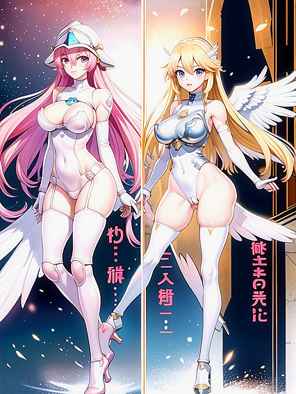 Angelic Winged Warrior Glows in Radiant Pink Light for Intense Hentai AI Image
