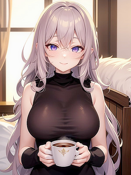 Girl 18+ with Soft Wavy Hair Sips Cocoa in Intimate Close-Up Hentai Scene
