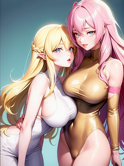 Wavy Ombre-Haired Girl 18+ Embraces Her Friend in Steamy Film Grain Hentai Scene