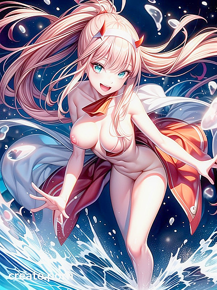 Sunlit Splashes: Her happiest smile glistens with water droplets in hentai bliss
