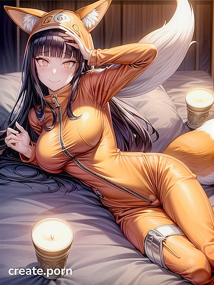 Hinata's Shy Smile and Glowing Skin Under Candlelight in Seductive Hentai Scene
