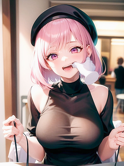 Stylish Seduction: Sweater and Beret Wearing Babe at the Cafe Hentai Adventures