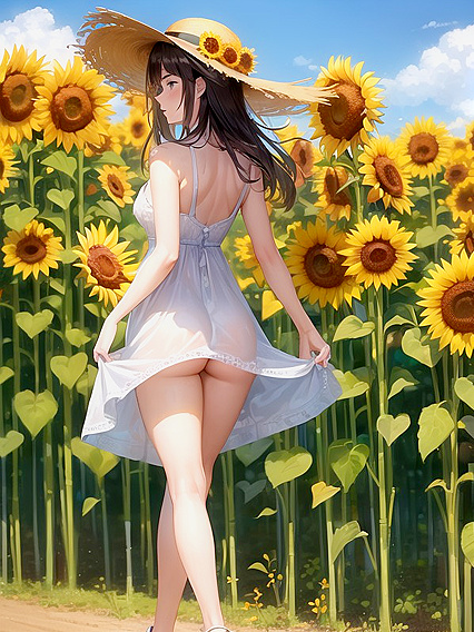 Girl 18+ Walks Blissfully Through Tall Sunflowers in Mesmerizing Hentai Scenes