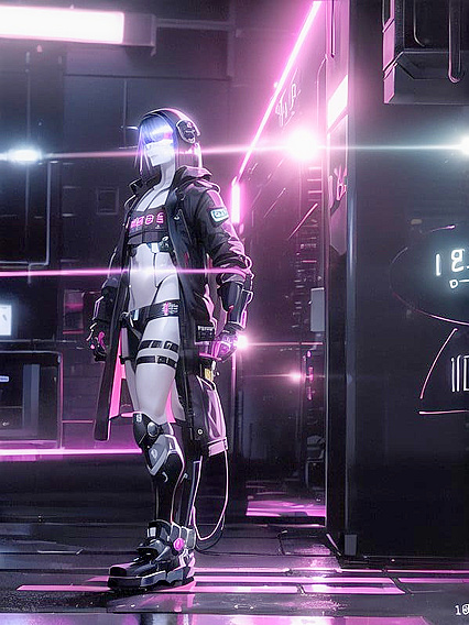 Intense Gaze in Neon-Lit Cityscape: Nighttime Hentai Adventures