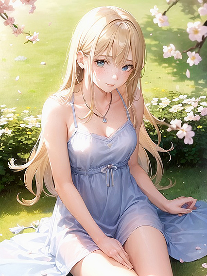 White Kitten Cuddles in Lap Amidst Falling Petals for Sensual Hentai Pleasure