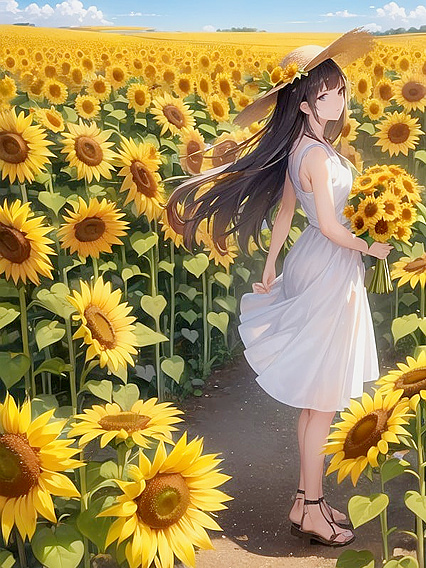 Girl 18+ Walks Blissfully Through Tall Sunflowers in Seductive Hentai Scene
